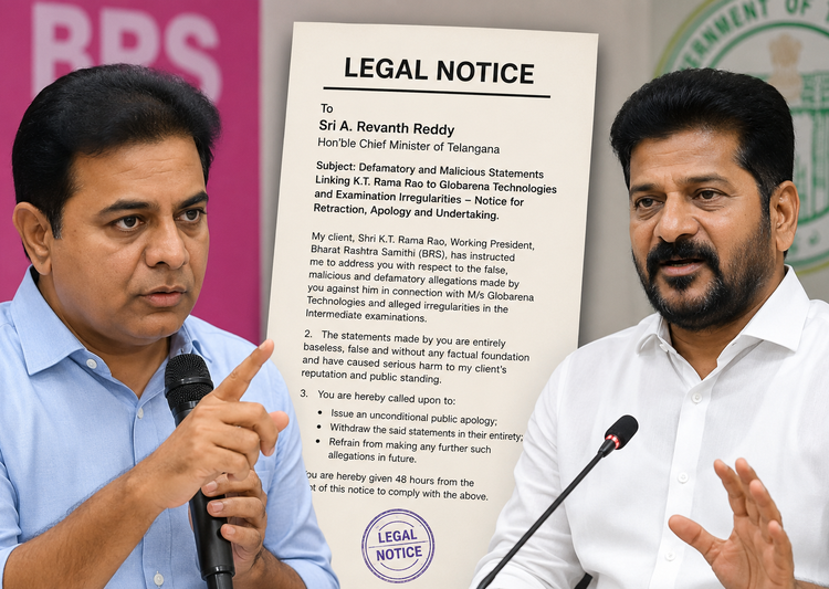 KTR Serves Legal Notice on CM Revanth Over Exam Scam Allegations